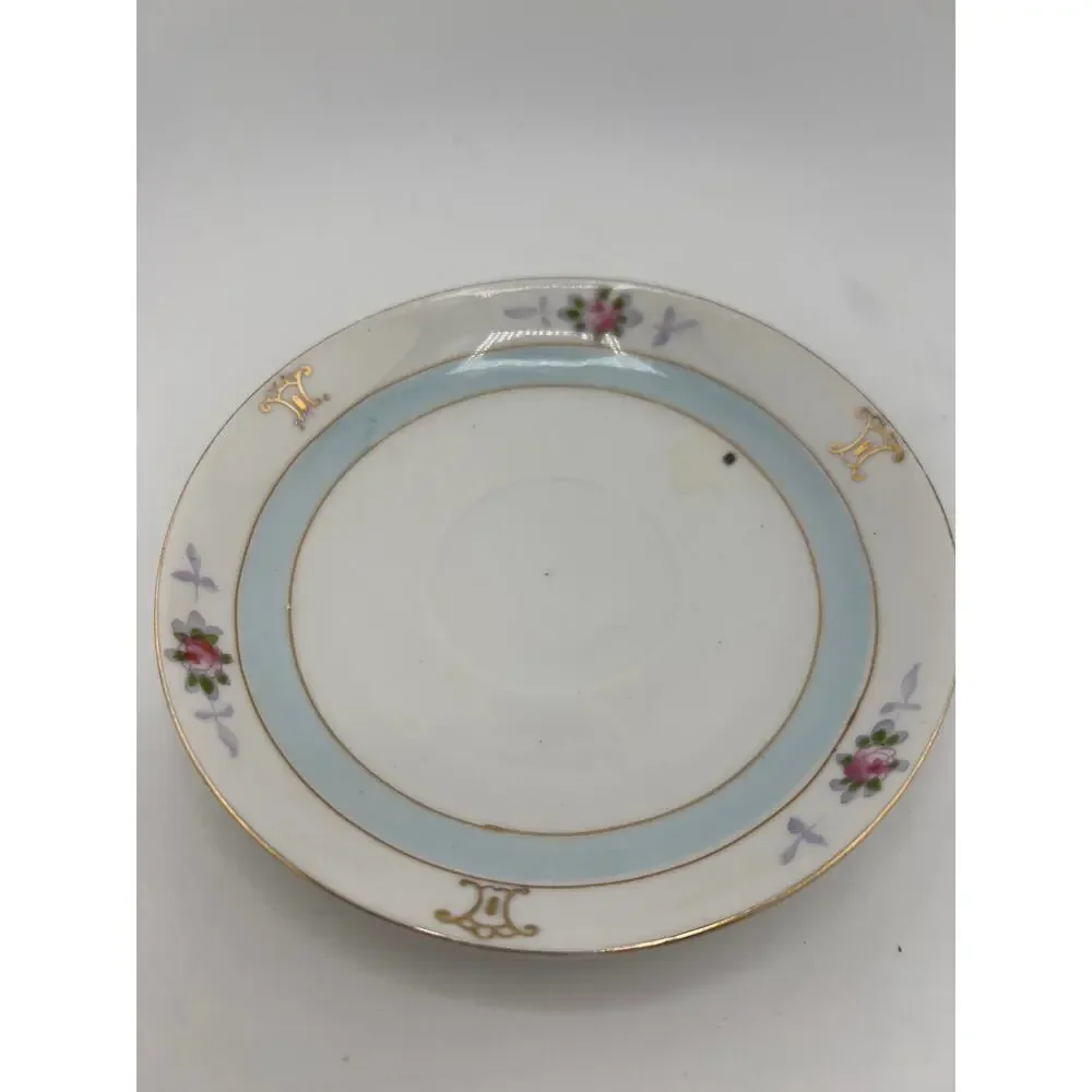 Vintage Tea Cup and Saucer Nippon Blue White Flowers‎ Floral Gold